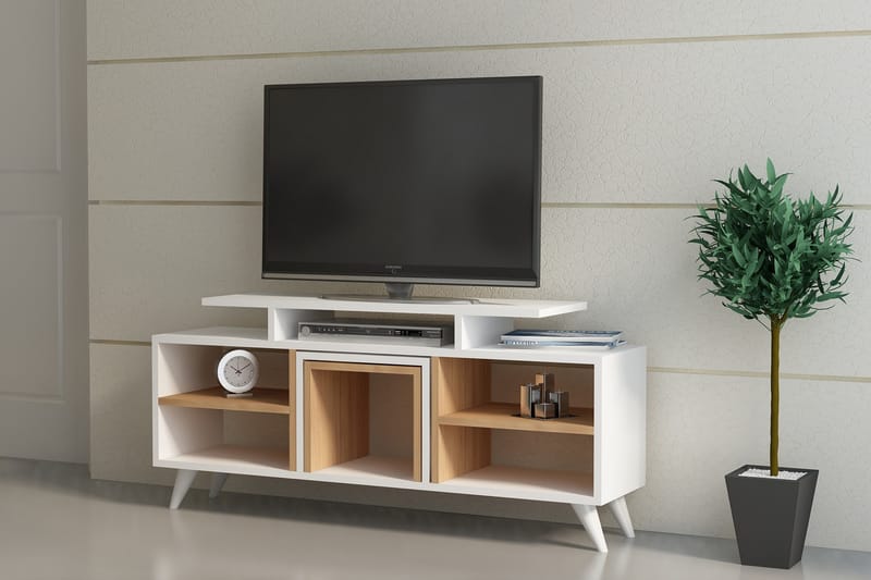 Sqandie Tv-bänk 120 cm - Vit/Teak - TV bänk & mediabänk