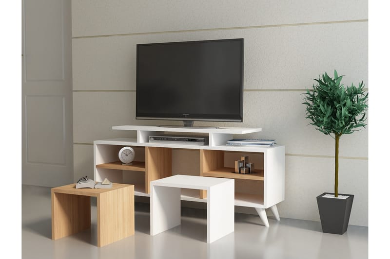 Sqandie Tv-bänk 120 cm - Vit/Teak - Möbler - Tv möbel & mediamöbel - TV bänk & mediabänk