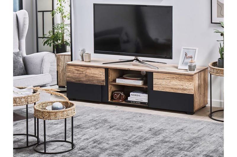 Sterlingen TV-bänk 148x40 cm - Ljust Trä/Svart - Möbler - Tv möbel & mediamöbel - TV bänk & mediabänk