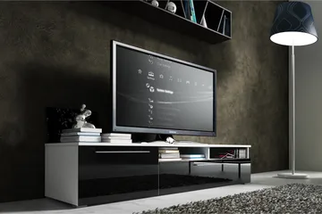 Stockend Golvstående TV Bänk 150 cm med Förvaring i Målat Trä med högglans utseende - Svart - Möbler - Tv möbel & mediamöbel - TV bänk & mediabänk