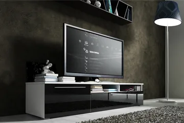 Stockend Golvstående TV Bänk 150 cm med Förvaring i Målat Trä med högglans utseende - Svart - Möbler - Tv möbel & mediamöbel - TV bänk & mediabänk