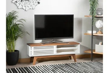 Toledo Golvstående Tv Bänk 117 cm med Förvaring i Målat Trä - Vit - Möbler - Tv möbel & mediamöbel - TV bänk & mediabänk