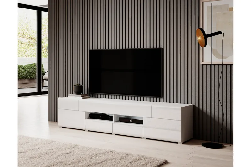 Toreno Golvstående TV Bänk 208 cm med Förvaring i Målat Trä - Vit - Möbler - Tv möbel & mediamöbel - TV bänk & mediabänk