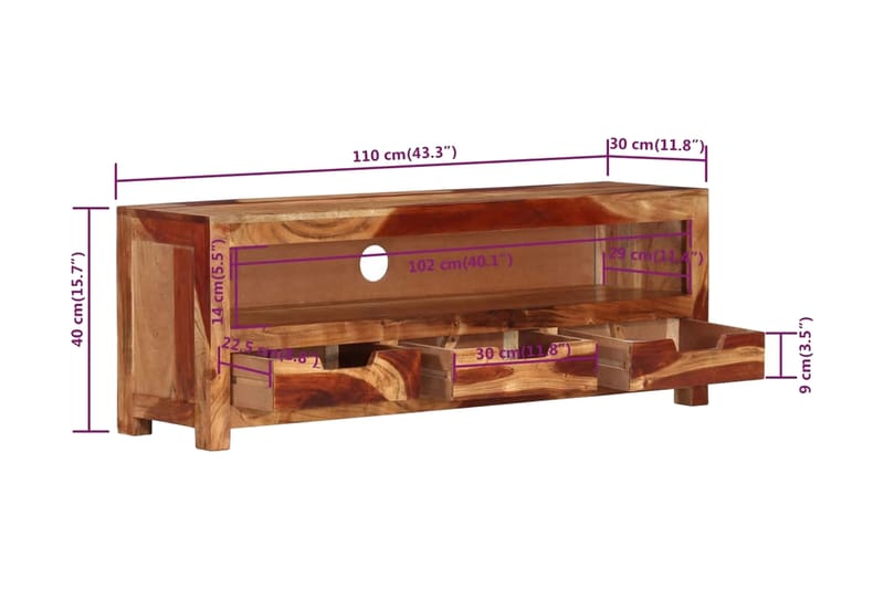 Tv-bänk 110x30x40 cm massiv akacia - Brun - Möbler - Tv möbel & mediamöbel - TV bänk & mediabänk