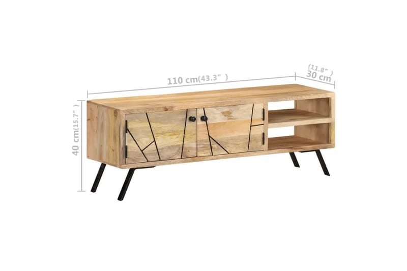TV-bänk 110x30x40 cm massivt mangoträ - Grå - Möbler - Tv möbel & mediamöbel - TV bänk & mediabänk