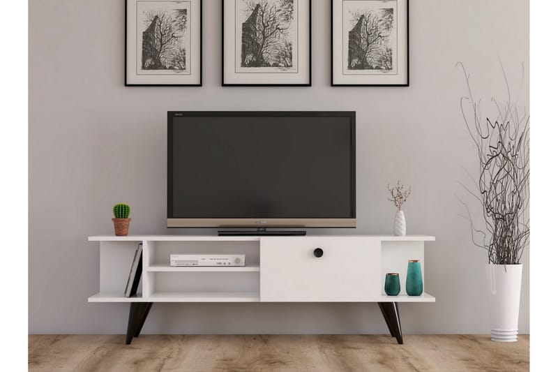 Tv-bänk 120 cm - Vit/Svart - TV bänk & mediabänk