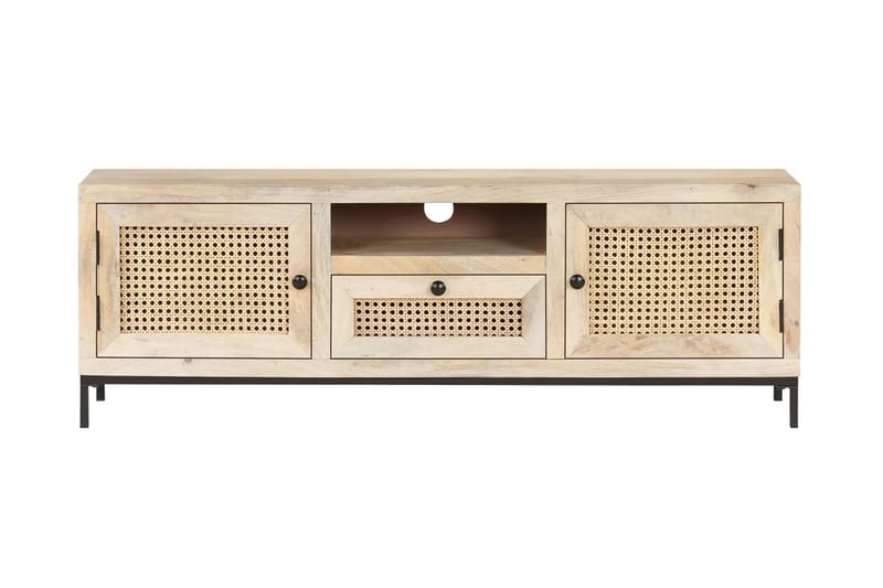 TV-bänk 120x30x40 cm massivt mangoträ och naturlig rotting - Brun - Möbler - Tv möbel & mediamöbel - TV bänk & mediabänk