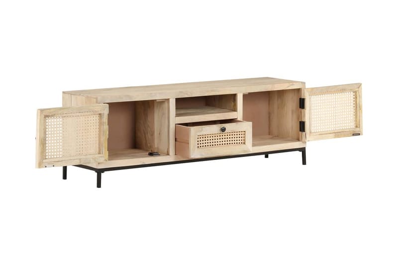 TV-bänk 120x30x40 cm massivt mangoträ och naturlig rotting - Brun - Möbler - Tv möbel & mediamöbel - TV bänk & mediabänk