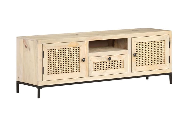 TV-bänk 120x30x40 cm massivt mangoträ och naturlig rotting - Brun - Möbler - Tv möbel & mediamöbel - TV bänk & mediabänk
