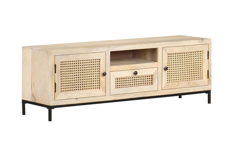TV-bänk 120x30x40 cm massivt mangoträ och naturlig rotting - Brun - Möbler - Tv möbel & mediamöbel - TV bänk & mediabänk