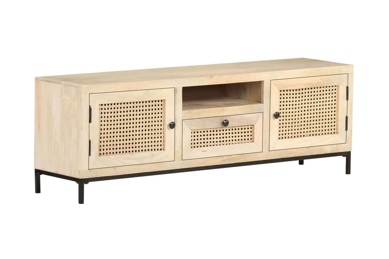 TV-bänk 120x30x40 cm massivt mangoträ och naturlig rotting - Brun - Möbler - Tv möbel & mediamöbel - TV bänk & mediabänk