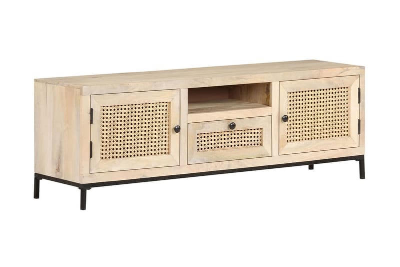 TV-bänk 120x30x40 cm massivt mangoträ och naturlig rotting - Brun - Möbler - Tv möbel & mediamöbel - TV bänk & mediabänk