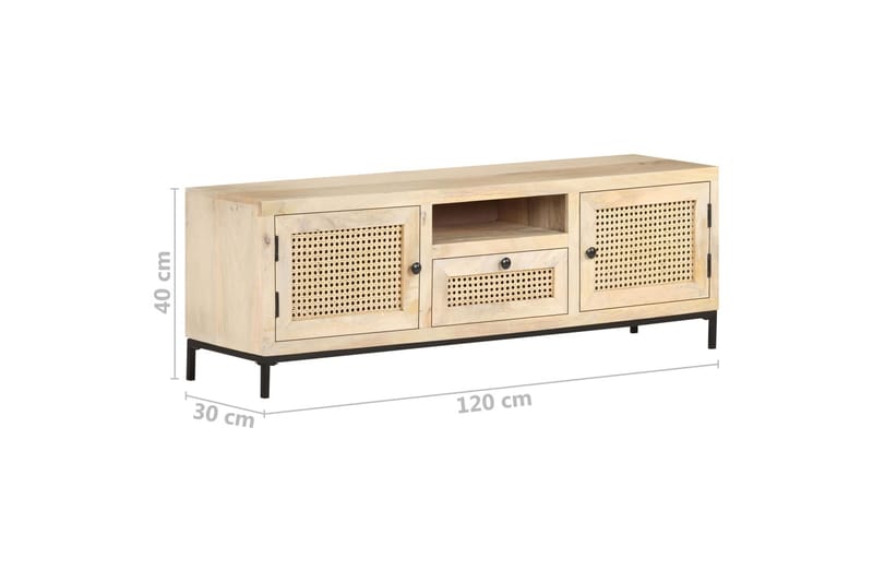 TV-bänk 120x30x40 cm massivt mangoträ och naturlig rotting - Brun - Möbler - Tv möbel & mediamöbel - TV bänk & mediabänk