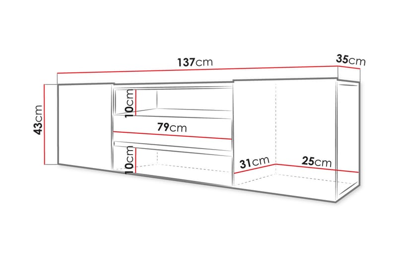 TV-bänk 137 cm LED-belysning - Ek - TV bänk & mediabänk