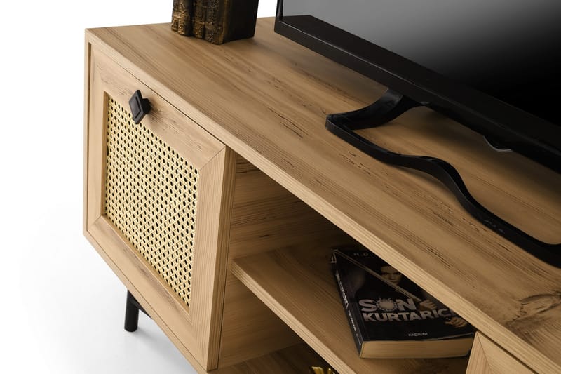 Tv-bänk 140 cm 2 Skåp - Natur/Svart - Möbler - Tv möbel & mediamöbel - TV bänk & mediabänk