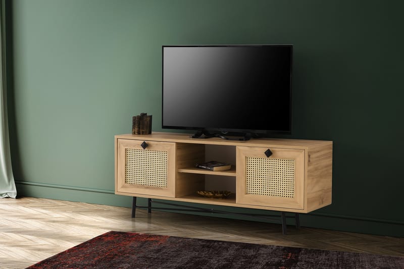 Tv-bänk 140 cm 2 Skåp - Natur/Svart - Möbler - Tv möbel & mediamöbel - TV bänk & mediabänk