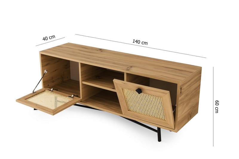 Tv-bänk 140 cm 2 Skåp - Natur/Svart - TV bänk & mediabänk