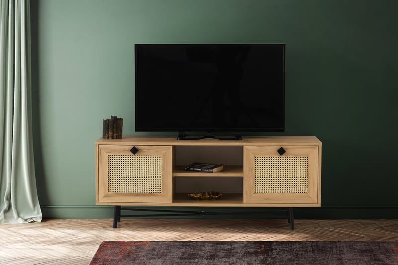 Tv-bänk 140 cm 2 Skåp - Natur/Svart - Möbler - Tv möbel & mediamöbel - TV bänk & mediabänk