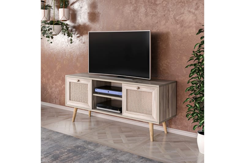 Tv-bänk 140 cm 2 Skåp - Sand/Natur - Möbler - Tv möbel & mediamöbel - TV bänk & mediabänk