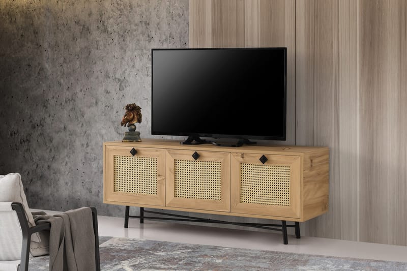 Tv-bänk 140 cm 3 Skåp - Natur/Svart - Möbler - Tv möbel & mediamöbel - TV bänk & mediabänk
