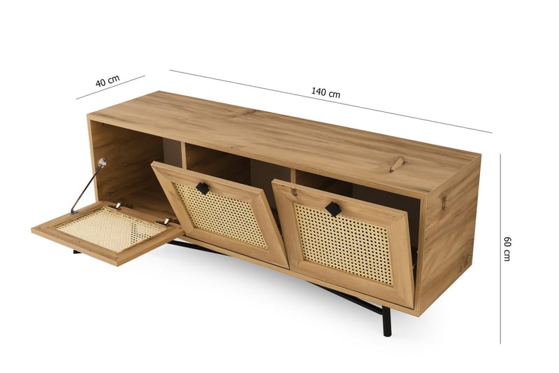 Tv-bänk 140 cm 3 Skåp - Natur/Svart - Möbler - Tv möbel & mediamöbel - TV bänk & mediabänk