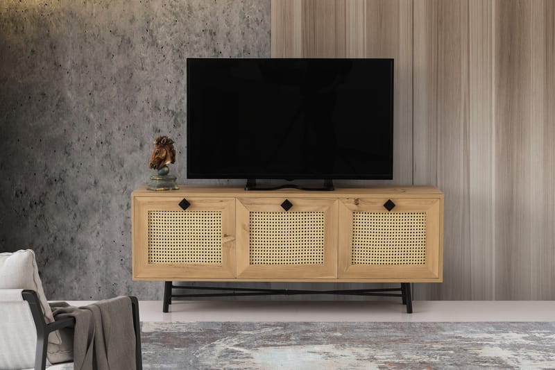 Tv-bänk 140 cm 3 Skåp - Natur/Svart - TV bänk & mediabänk