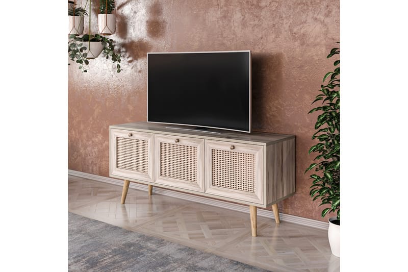 Tv-bänk 140 cm 3 Skåp - Sand/Natur - Möbler - Tv möbel & mediamöbel - TV bänk & mediabänk
