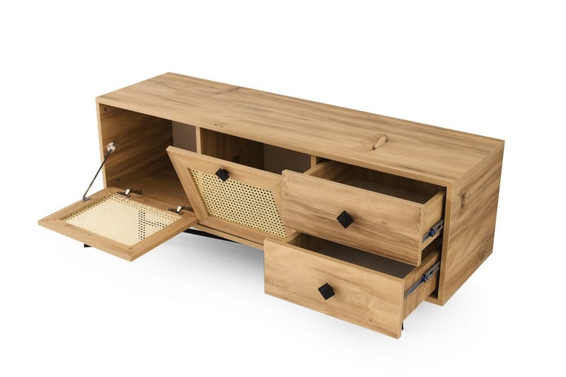 Tv-bänk 140 cm 4 Skåp - Natur/Svart - Möbler - Tv möbel & mediamöbel - TV bänk & mediabänk