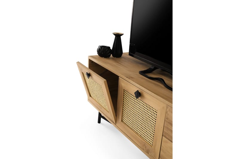 Tv-bänk 140 cm 4 Skåp - Natur/Svart - Möbler - Tv möbel & mediamöbel - TV bänk & mediabänk