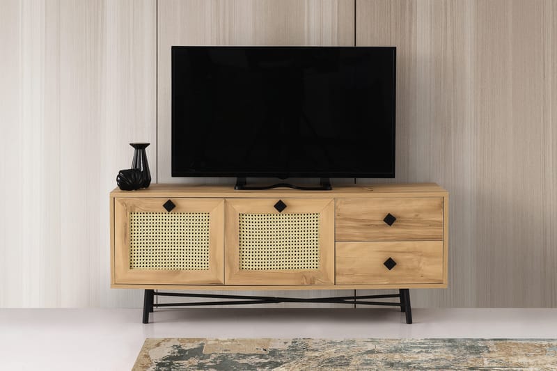 Tv-bänk 140 cm 4 Skåp - Natur/Svart - Möbler - Tv möbel & mediamöbel - TV bänk & mediabänk