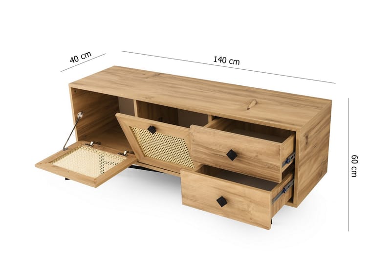 Tv-bänk 140 cm 4 Skåp - Natur/Svart - Möbler - Tv möbel & mediamöbel - TV bänk & mediabänk