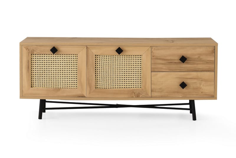 Tv-bänk 140 cm 4 Skåp - Natur/Svart - Möbler - Tv möbel & mediamöbel - TV bänk & mediabänk