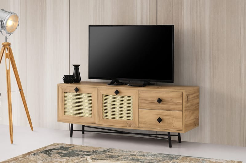 Tv-bänk 140 cm 4 Skåp - Natur/Svart - Möbler - Tv möbel & mediamöbel - TV bänk & mediabänk