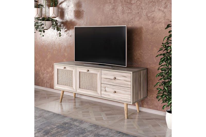 Tv-bänk 140 cm 4 Skåp - Sand/Natur - Möbler - Tv möbel & mediamöbel - TV bänk & mediabänk