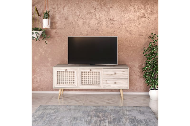 Tv-bänk 140 cm 4 Skåp - Sand/Natur - Möbler - Tv möbel & mediamöbel - TV bänk & mediabänk