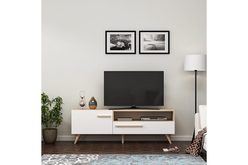 Tv-bänk 150 cm 2 Skåp - Natur/Vit - Möbler - Tv möbel & mediamöbel - TV bänk & mediabänk