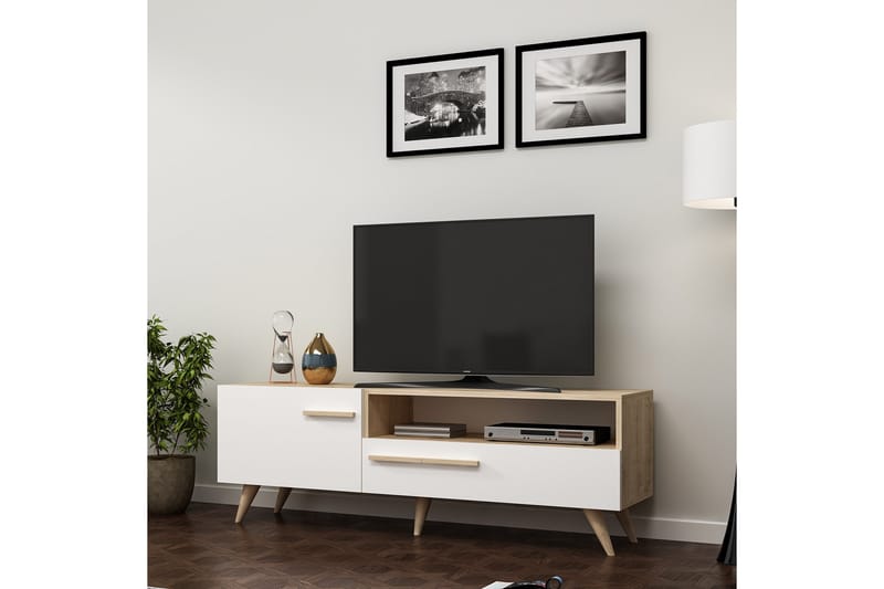 Tv-bänk 150 cm 2 Skåp - Natur/Vit - Möbler - Tv möbel & mediamöbel - TV bänk & mediabänk