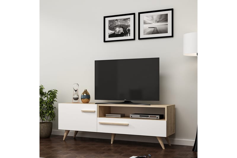Tv-bänk 150 cm 2 Skåp - Natur/Vit - TV bänk & mediabänk