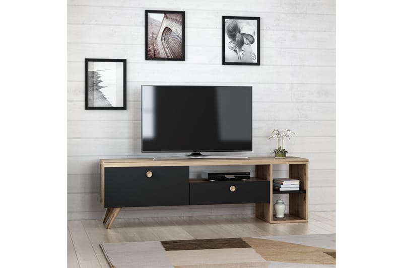 Tv-bänk 150 cm 2 Skåp - Svart/Natur - TV bänk & mediabänk