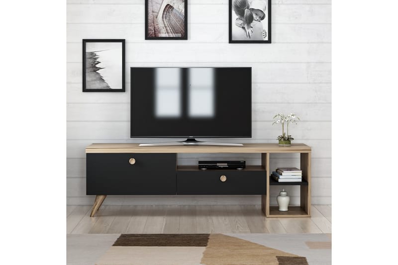 Tv-bänk 150 cm 2 Skåp - Svart/Natur - Möbler - Tv möbel & mediamöbel - TV bänk & mediabänk