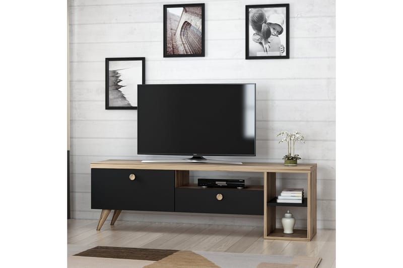 Tv-bänk 150 cm 2 Skåp - Svart/Natur - Möbler - Tv möbel & mediamöbel - TV bänk & mediabänk