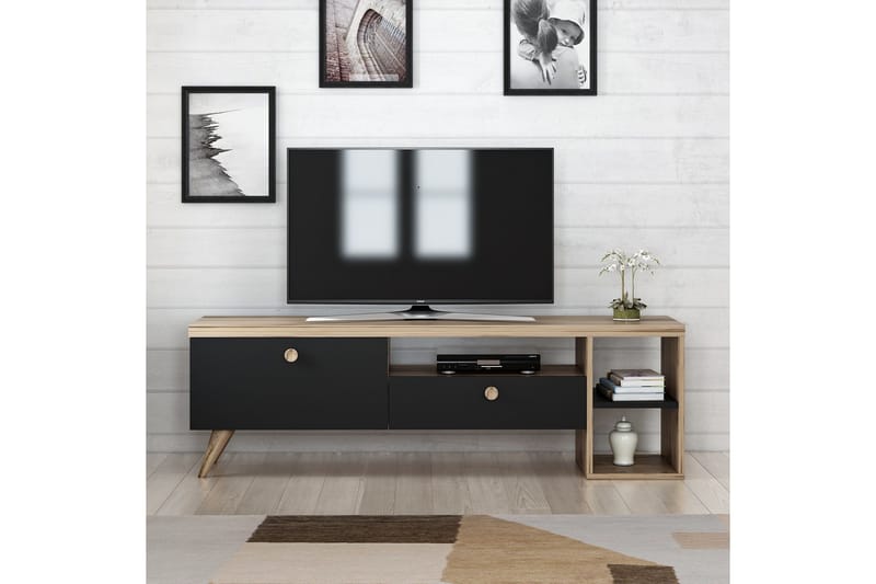 Tv-bänk 150 cm 2 Skåp - Svart/Natur - Möbler - Tv möbel & mediamöbel - TV bänk & mediabänk