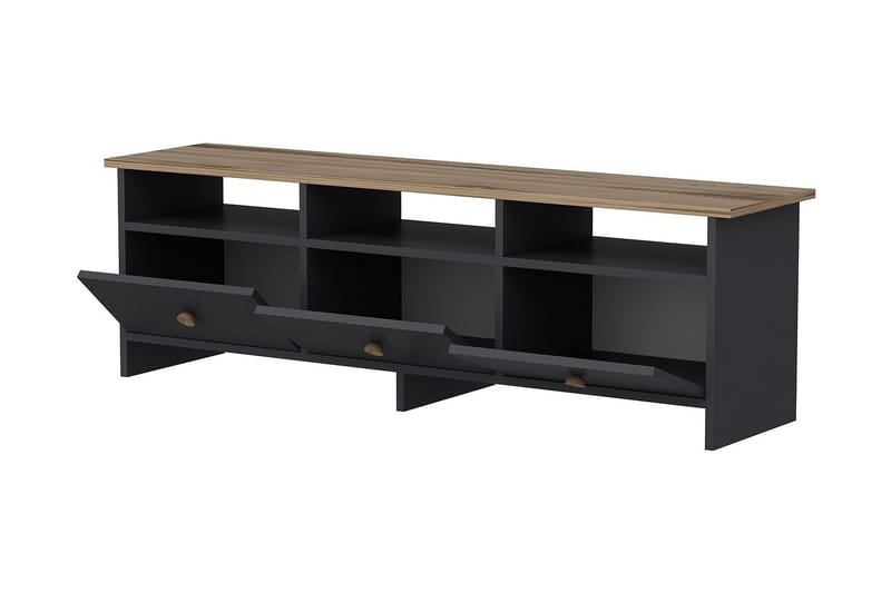 Tv-bänk 150 cm 3 Skåp 3 Hyllor - Antracit/Natur - Möbler - Tv möbel & mediamöbel - TV bänk & mediabänk