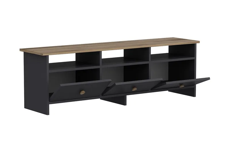 Tv-bänk 150 cm 3 Skåp 3 Hyllor - Antracit/Natur - Möbler - Tv möbel & mediamöbel - TV bänk & mediabänk