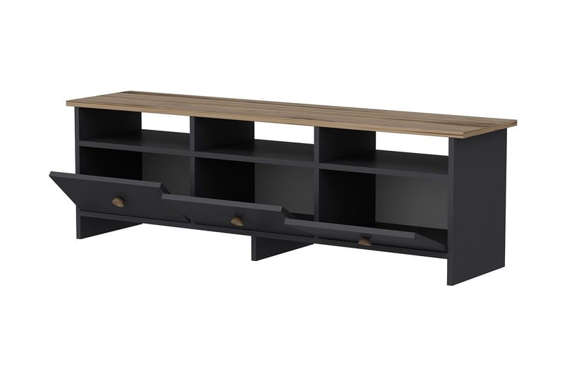 Tv-bänk 150 cm 3 Skåp 3 Hyllor - Antracit/Natur - Möbler - Tv möbel & mediamöbel - TV bänk & mediabänk