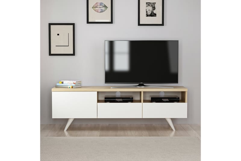 Tv-bänk 150 cm 3 Skåp - Natur/Vit - TV bänk & mediabänk