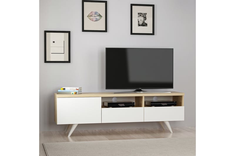 Tv-bänk 150 cm 3 Skåp - Natur/Vit - Möbler - Tv möbel & mediamöbel - TV bänk & mediabänk