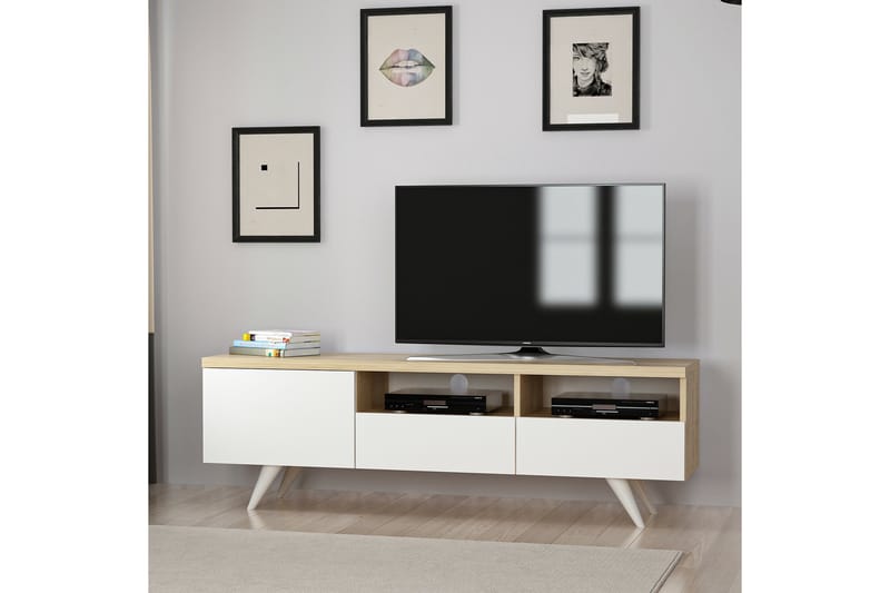 Tv-bänk 150 cm 3 Skåp - Natur/Vit - Möbler - Tv möbel & mediamöbel - TV bänk & mediabänk