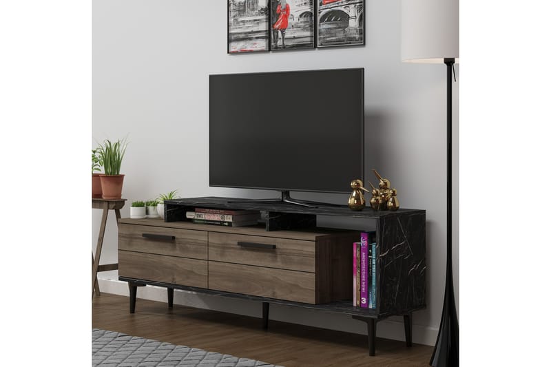 Tv-bänk 150 cm - Valnöt/Svart - Möbler - Tv möbel & mediamöbel - TV bänk & mediabänk