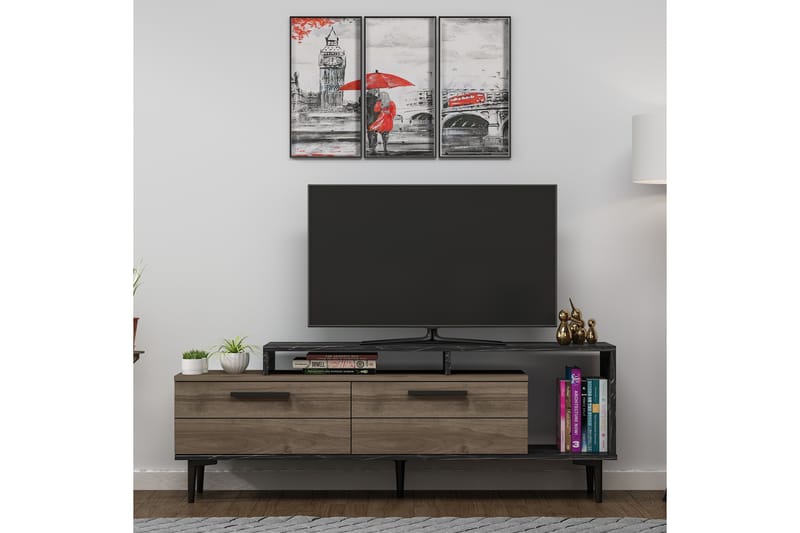 Tv-bänk 150 cm - Valnöt/Svart - Möbler - Tv möbel & mediamöbel - TV bänk & mediabänk